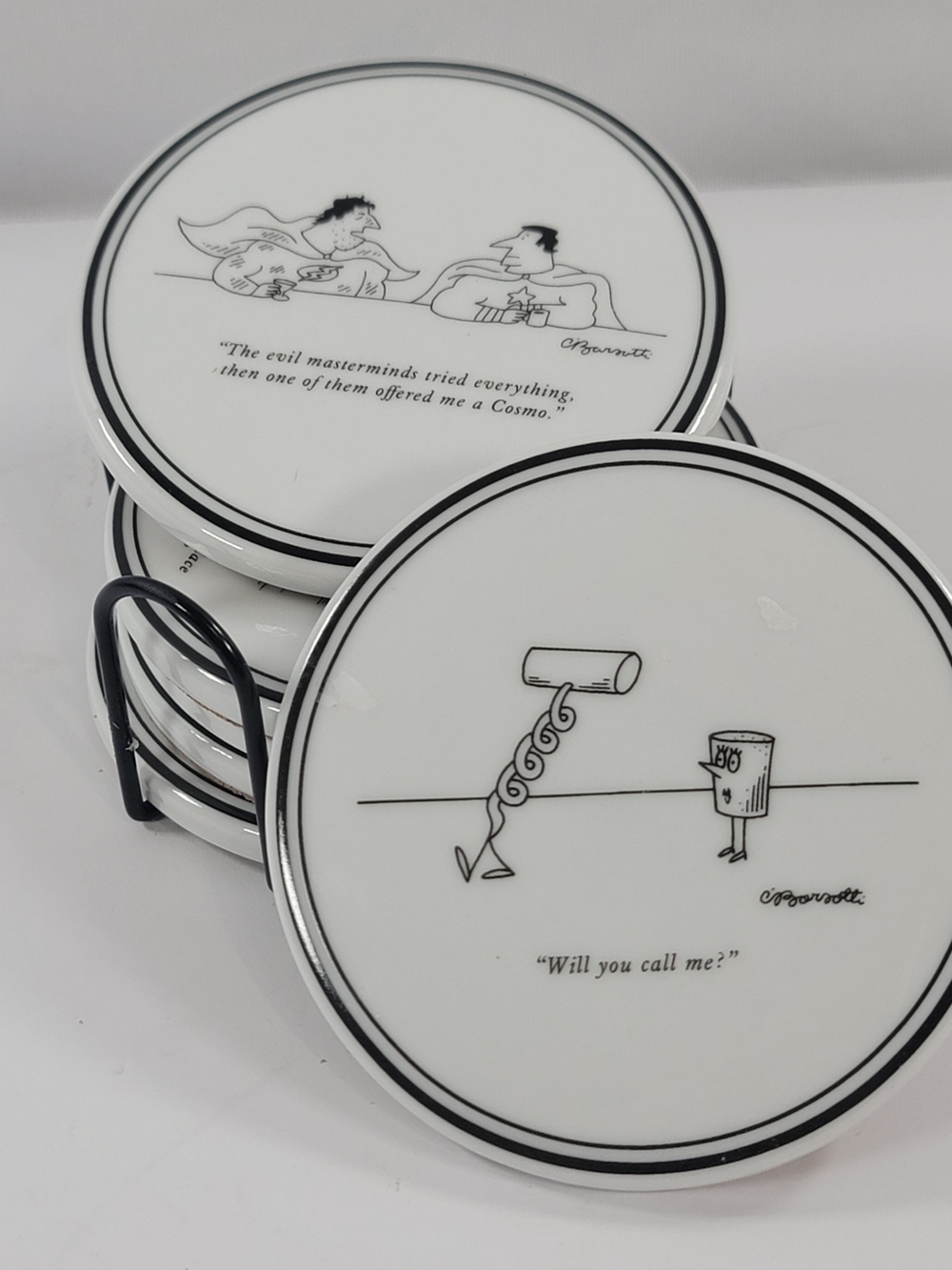 New Yorker Magazine Cartoon Ceramic Coaster Set of 6 Restoration Hardware Cork